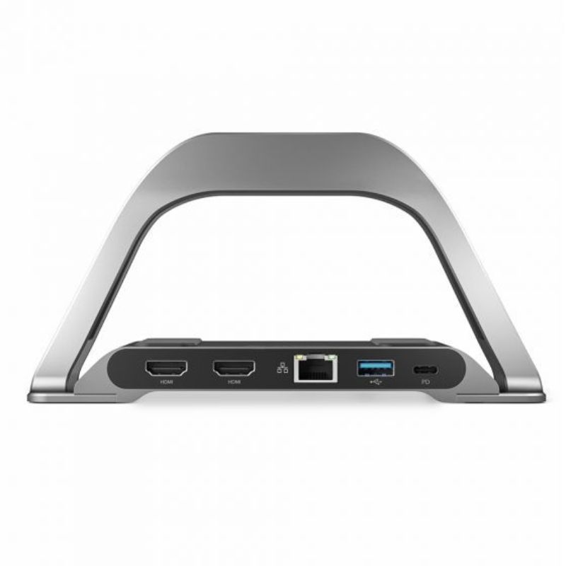 Alogic Bolt Plus USB-C Docking Station in space grey with dual 4K HDMI, USB-A, Gigabit Ethernet, and 100W charging.