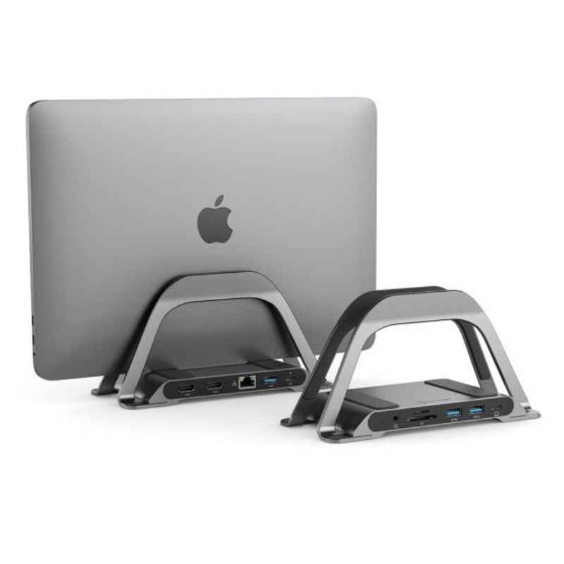 Alogic Bolt Plus USB-C Docking Station with Stand, featuring dual 4K HDMI, USB-A ports, Gigabit Ethernet, and 100W charging.