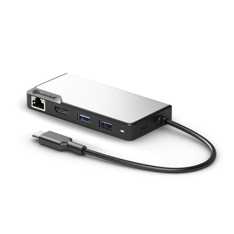 Alogic USB-C Fusion ALPHA 5-in-1 Hub V2 with HDMI, USB-A, USB-C, and SD card reader for versatile connectivity.