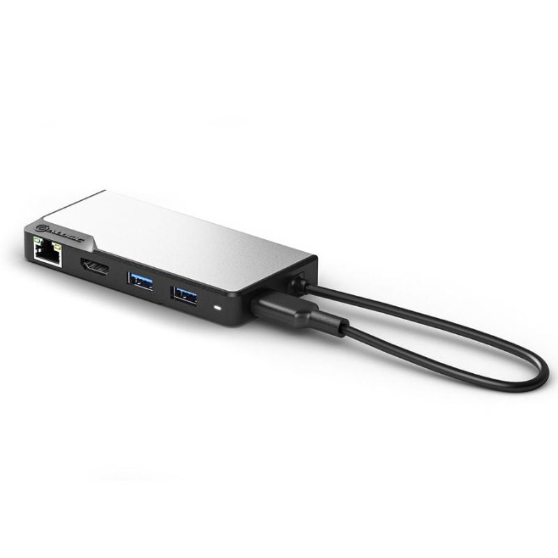 Alogic USB-C Fusion ALPHA 5-in-1 Hub V2 with HDMI, USB-A, USB-C ports, and SD card reader for versatile connectivity.