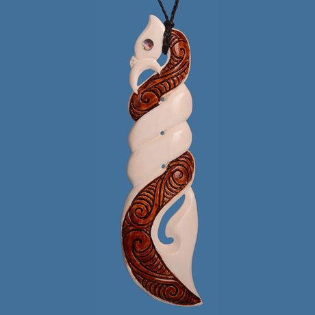 Intricately crafted Bone Manaia Twist Earrings, blending Maori culture with modern design, symbolizing connection and growth.