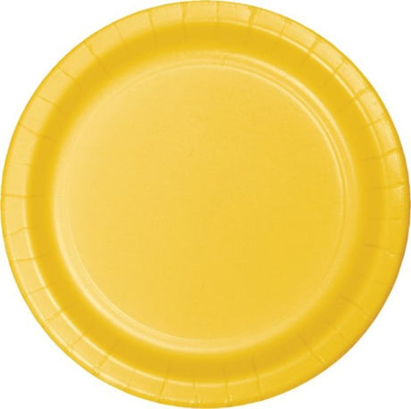 Pack of 24 vibrant school bus yellow dinner plates, 23cm, perfect for parties and everyday dining.