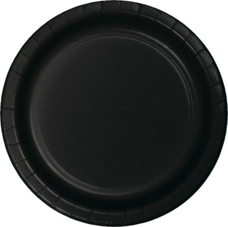 Luxurious black velvet paper dinner plates, 23cm, 24-pack, perfect for elegant dining and special events.