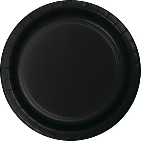 Elegant black velvet lunch plates, 18cm, pack of 24, perfect for stylish dining and eco-friendly parties.