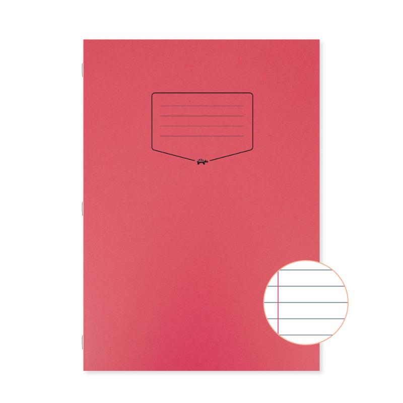 Silvine Tough Shell A4 exercise book with 80 pages, 8mm ruled, durable cover, spill-resistant design, available in blue and red.