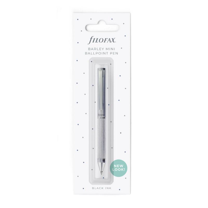 Filofax Mini Ballpoint Pen in Barley with chrome finish and textured grip, perfect for stylish note-taking and journaling.