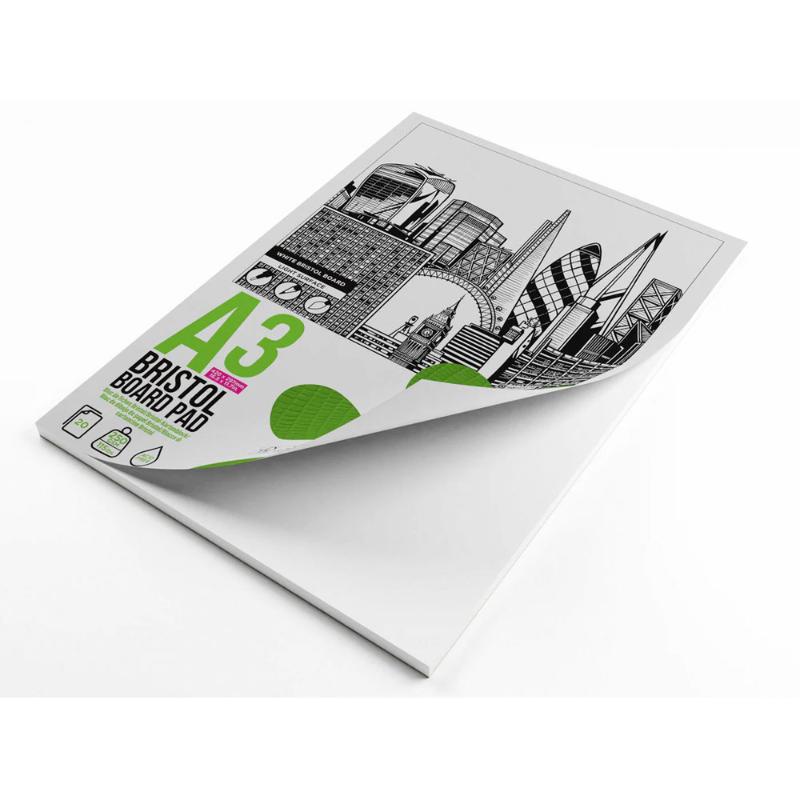 ArtGecko Pro Bristol Board Pad A3 with 20 sheets of 250gsm white board for various art mediums.