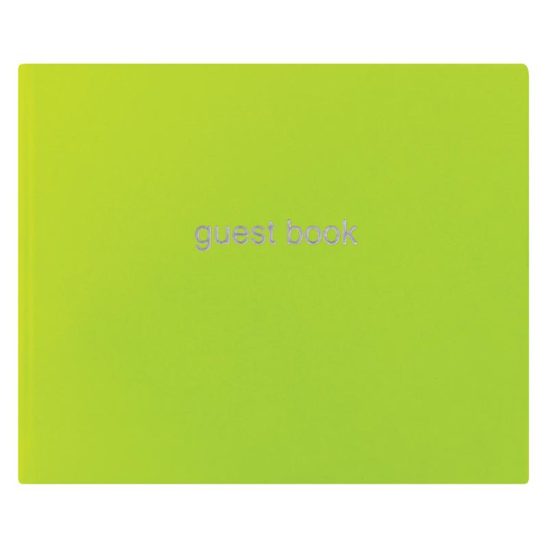 Letts Guest Book Dazzle Pear, vibrant cover, 127 pages for guest messages, perfect for weddings and special events.