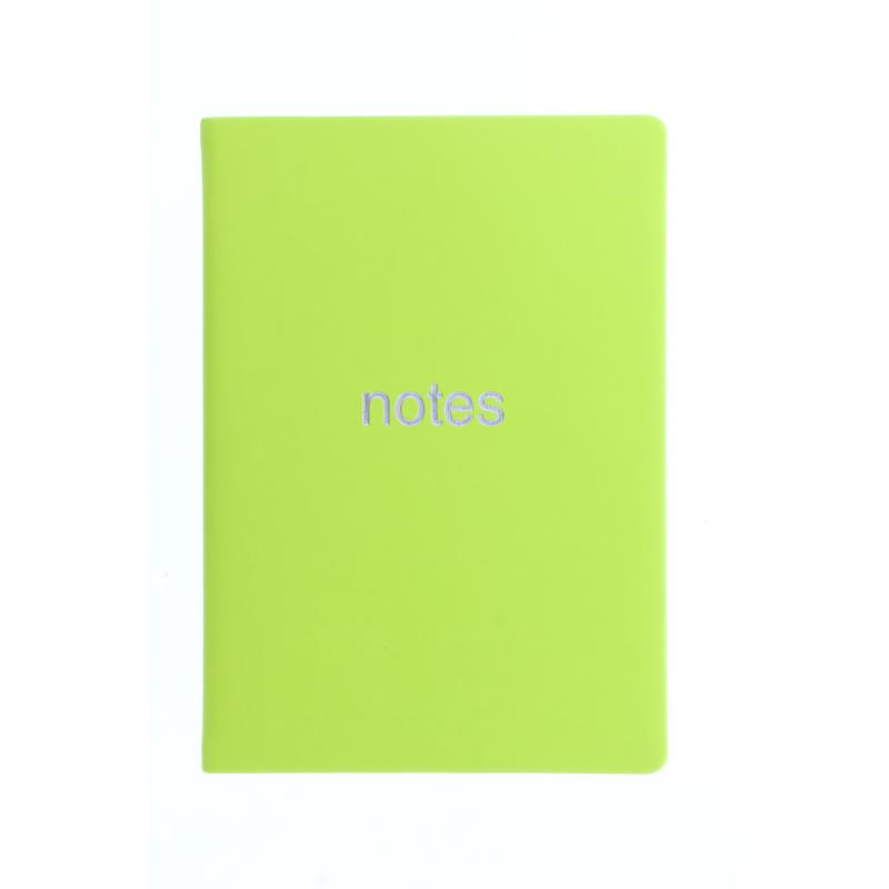 Letts Notebook Dazzle A6 in pear color with 192 warm white pages, silver foil motif, and ribbon marker for stylish note-taking.