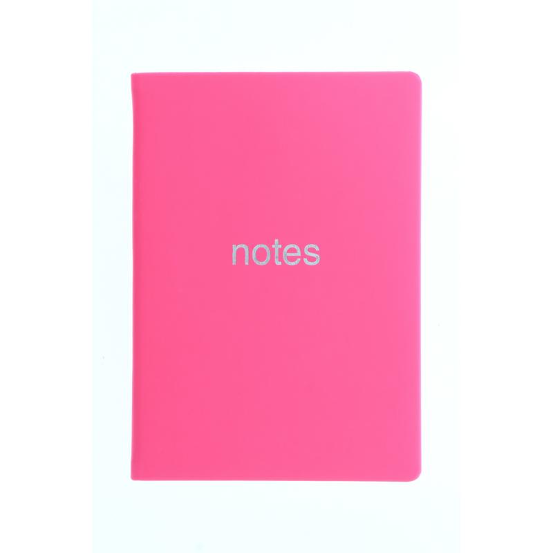 Vibrant pink A5 notebook with luxurious texture, silver foil design, and 192 premium ruled pages for writing and journaling.