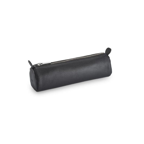 Lamy Pen Case A404 Round, sleek black calfskin leather with polished zipper, perfect for organizing pens elegantly.