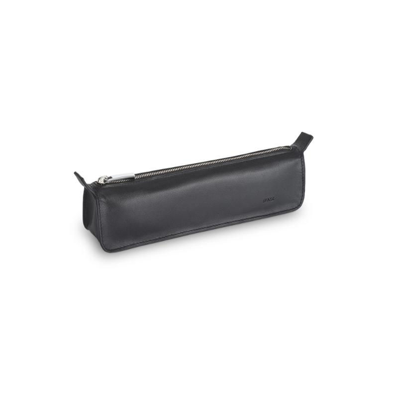Elegant Lamy A405 Triangular pen case in premium calfskin leather with a soft lining and polished zipper for stylish storage.