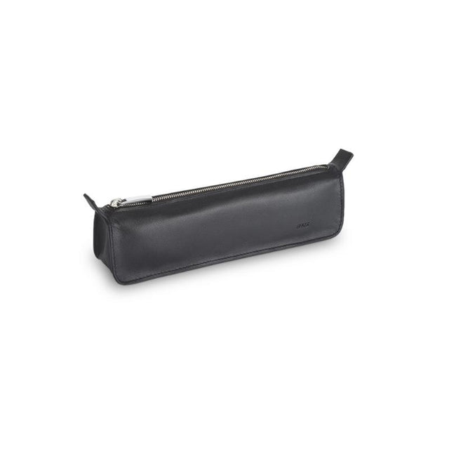 Elegant Lamy A405 Triangular pen case in premium calfskin leather with a soft lining and polished zipper for stylish storage.