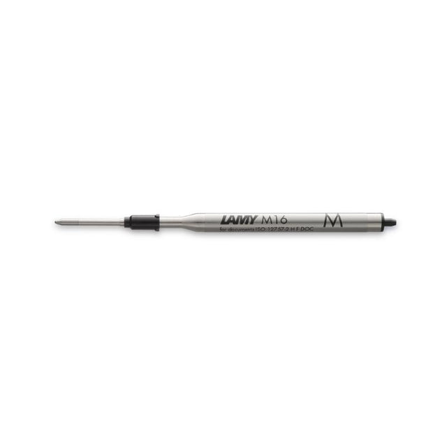 Lamy M16 Medium Black refill for ballpoint pens, featuring waterproof ink and consistent flow for smooth writing.