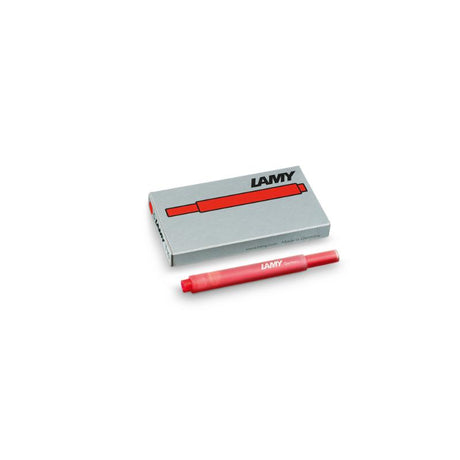 Lamy Ink T10 Cartridges 5 Pack in vibrant red for smooth, consistent writing in fountain pens.