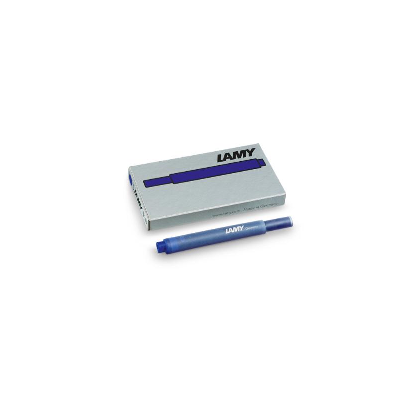 Five blue Lamy T10 ink cartridges designed for smooth writing compatibility with most Lamy fountain pens.