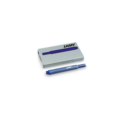 Five blue Lamy T10 ink cartridges designed for smooth writing compatibility with most Lamy fountain pens.