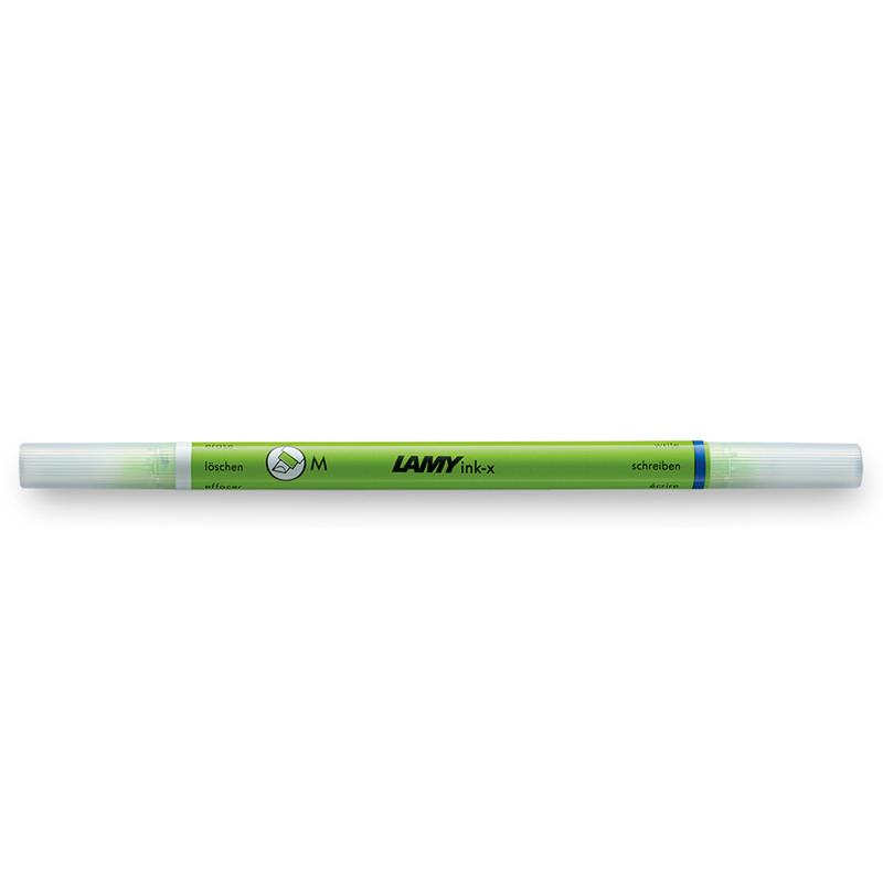 Lamy Ink-x Green Correction Pen with fine tip and eraser for precise ink corrections and neat writing tasks.