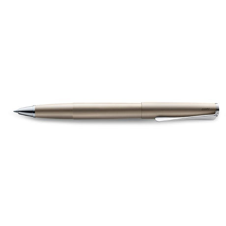 Lamy Studio Rollerball in palladium with propeller clip, elegant design by Hannes Wettstein, smooth writing experience.