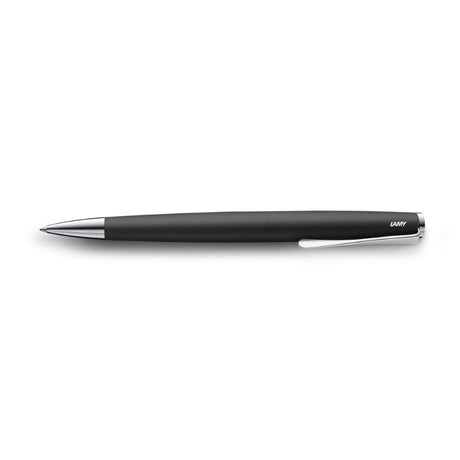 Lamy Studio Ballpoint Pen in matte black with stainless steel body and propeller clip for stylish and smooth writing.