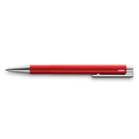 Lamy Logo Ballpoint M+ Red features a sleek red barrel and polished steel clip for stylish, comfortable writing.