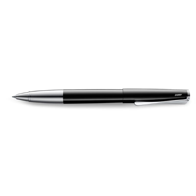 Lamy Studio Rollerball in elegant Piano Black, featuring a sleek design and smooth black ink for a refined writing experience.
