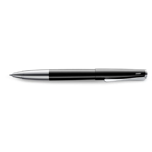 Lamy Studio Rollerball in elegant Piano Black, featuring a sleek design and smooth black ink for a refined writing experience.