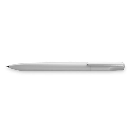 Lamy Xevo Light Grey ballpen featuring a sleek design, spring-loaded clip, and smooth twist-action mechanism.