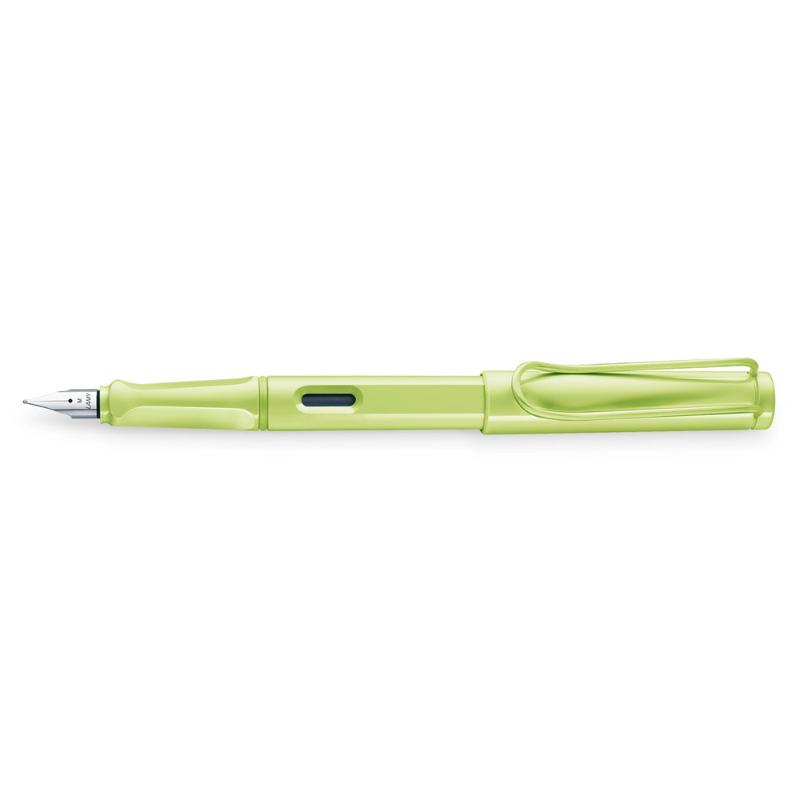 Lamy Safari Fountain Pen in vibrant Springgreen, featuring a polished fine nib and ergonomic design by Wolfgang Fabian.