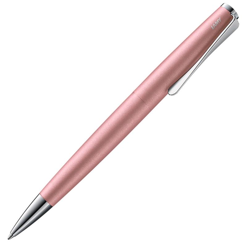 Lamy Studio Ballpoint Pen LE in rose matt finish, features a unique propeller clip and smooth twist mechanism for elegant writing.