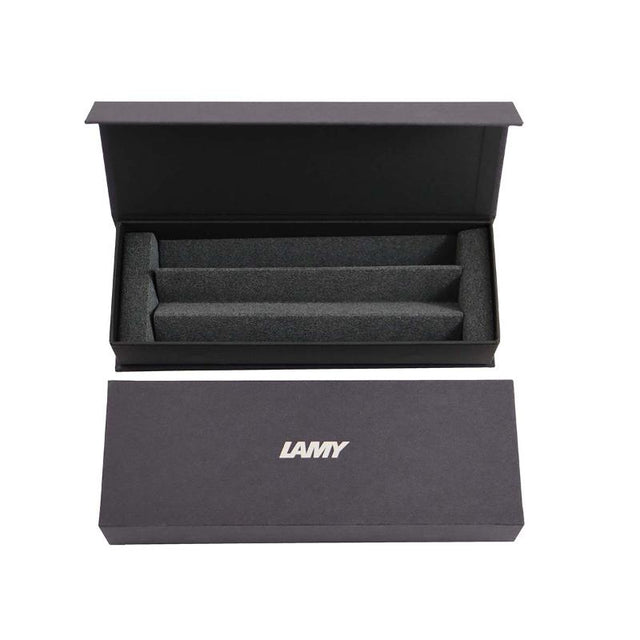 Lamy Premium Gift Box Black featuring a fountain pen, rollerball pen, and elegant notebook in a luxurious black box.