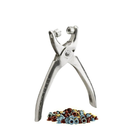 Maun Junior Eyelet Punch with 100 precision 5/32 inch eyelets, designed for effortless crafting in various materials.