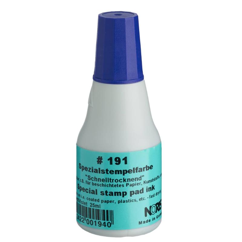 Noris #191 Quick-Dry Pad Ink in Violet, 25ml, ideal for vibrant stamping on paper and cardboard with a 5-second drying time.