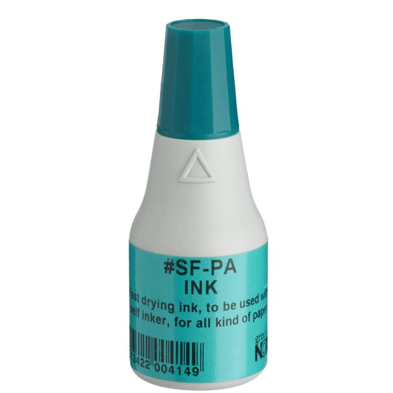 Noris Quick-Dry Ink 25ml in vibrant SFPA Green, perfect for self-inker stamps with a quick-drying formula.