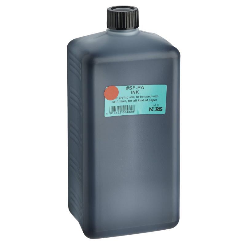 Noris Quick-Dry Ink 1 Litre in vibrant red, ideal for stamping with a fast 2-second drying time, perfect for paper and cardboard.