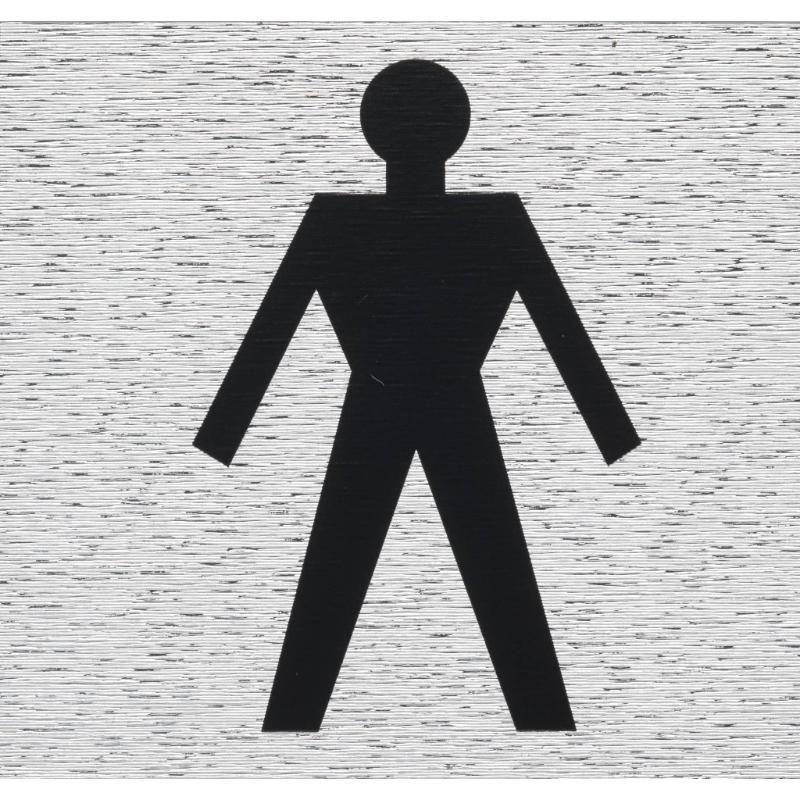 Brushed aluminum Self Adhesive Sign Man symbol for indoor/outdoor use, 85x80mm, easy installation on flat surfaces.