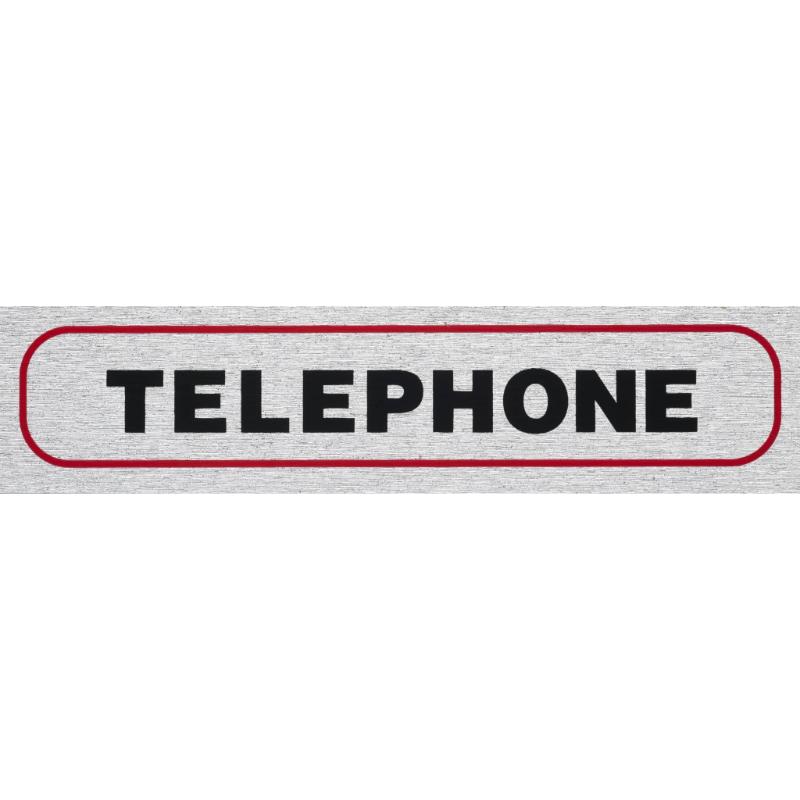 Self-adhesive telephone sign with brushed aluminium finish for clear communication in any setting.
