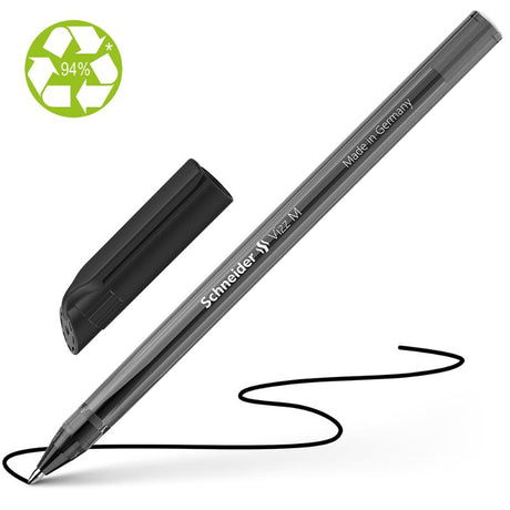 Schneider Vizz Medium Black ballpoint pen with transparent barrel and eco-friendly design for vibrant, smooth writing.