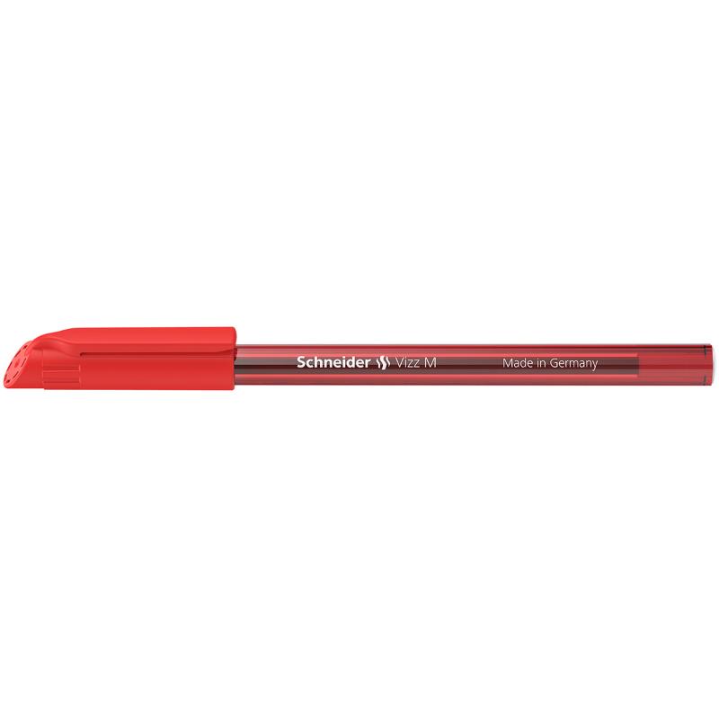 Vibrant red Schneider Vizz ballpoint pen with gel technology, stainless steel tip, and eco-friendly design.