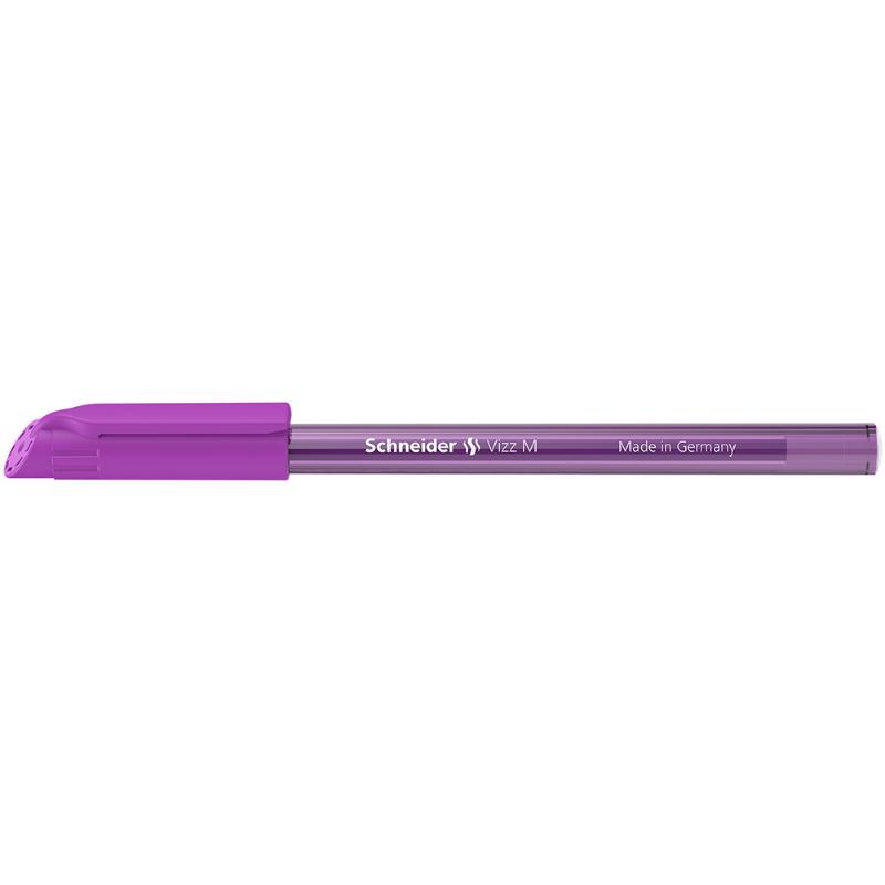 Schneider Vizz Medium Violet ballpoint pen with glide technology, stainless steel tip, and eco-friendly design.