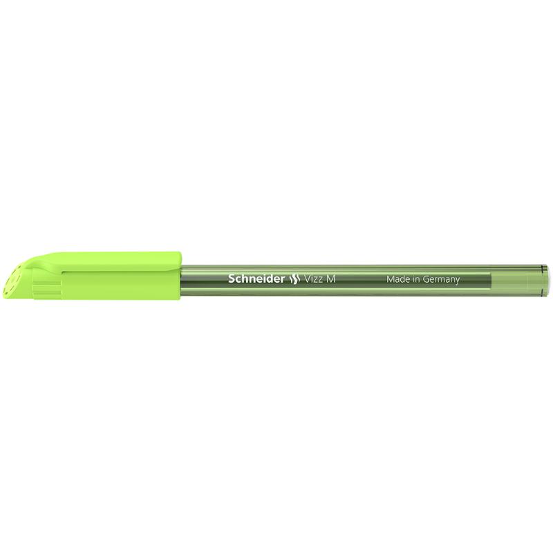 Schneider Vizz medium ballpoint pen in vibrant light green, featuring a durable stainless steel tip and eco-friendly design.