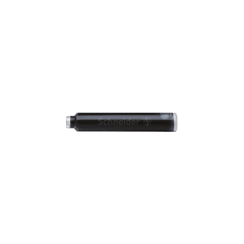 Black box containing 6 Schneider black ink cartridges for smooth and consistent fountain pen writing.