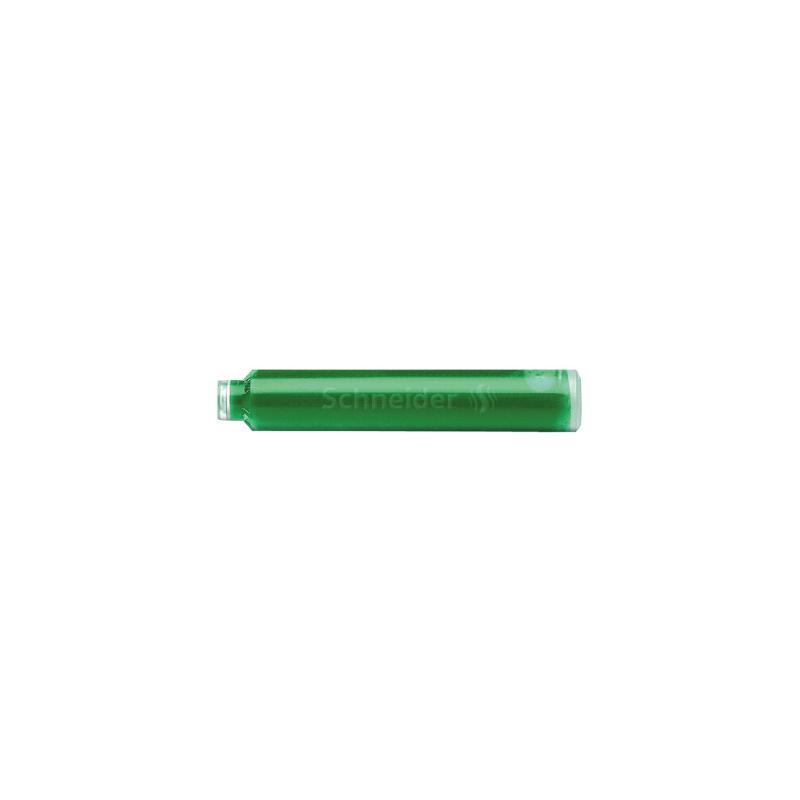 Schneider 6-pack green ink cartridges for fountain pens, ensuring smooth flow and leak-proof storage.