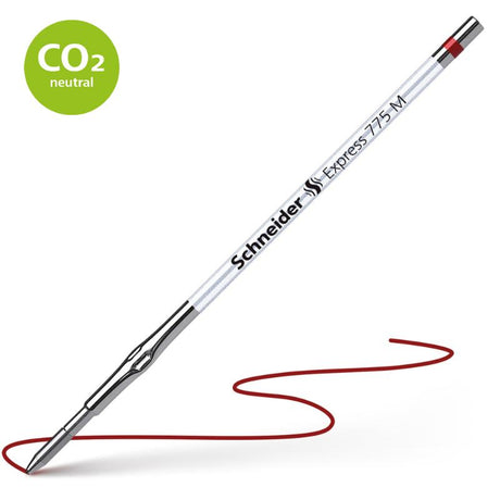 Schneider Ballpoint 775 medium red refill, waterproof ink, compatible with Plug+Play pens, smooth and reliable writing.