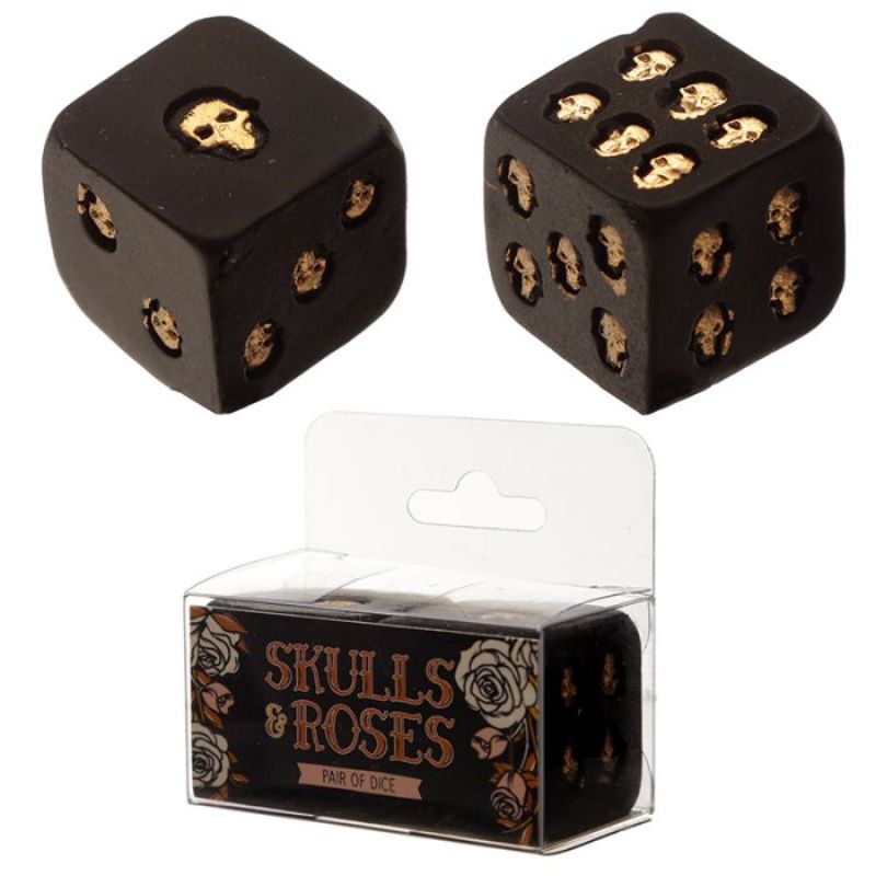 Dice Set - Skulls and Roses Black and Gold Skull Dice (12 Sets)