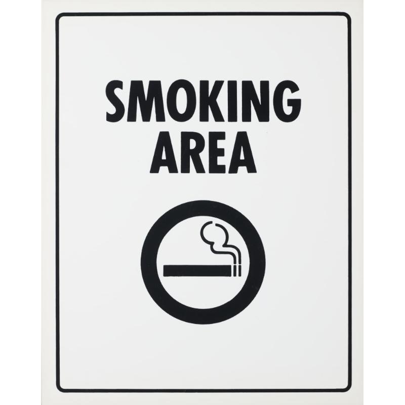 Durable plastic sign for smoking area, 290x230mm, clear messaging for outdoor spaces, weather-resistant and customizable.