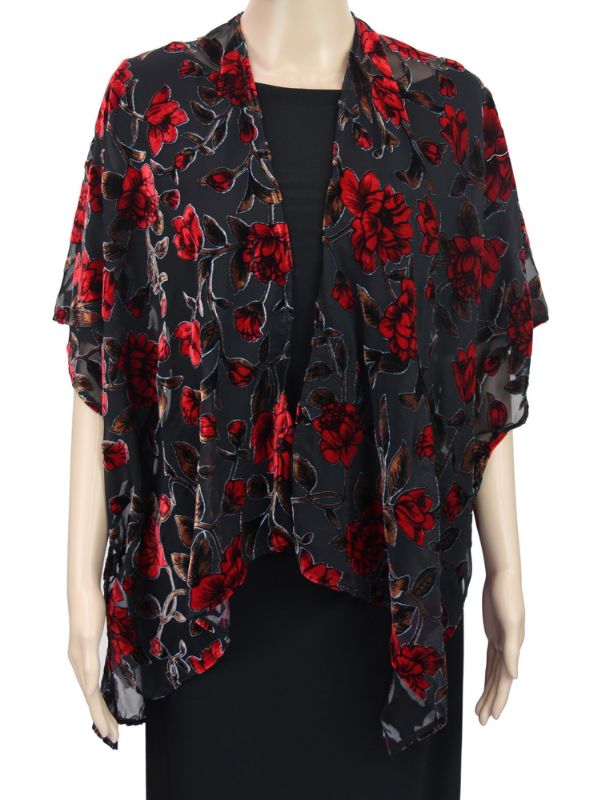 Cape - Red Floral Burnout (90cm)