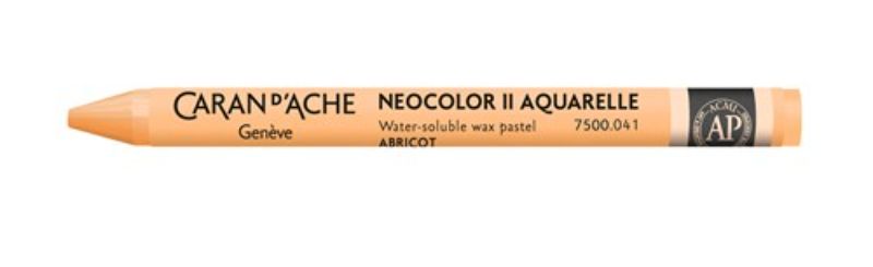 Caran D’ache Neocolor II Apricot crayon, vibrant, artist-grade, ideal for mixed media and watercolor techniques.