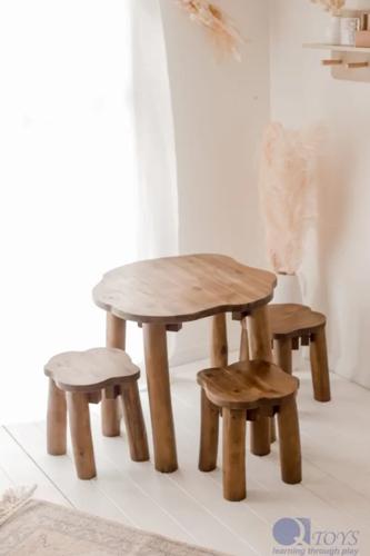 Hardwood Tree Table and 3 Stools Set