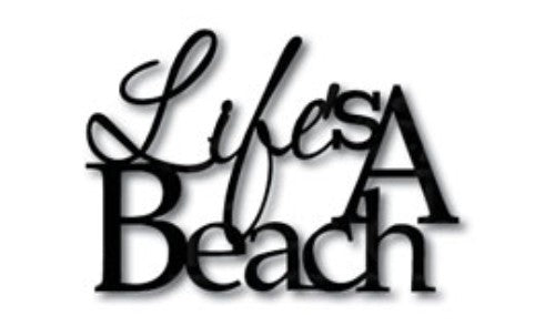 Vibrant wall art 'Life's a Beach' showcasing coastal serenity, crafted from durable Black ACM, perfect for any space.